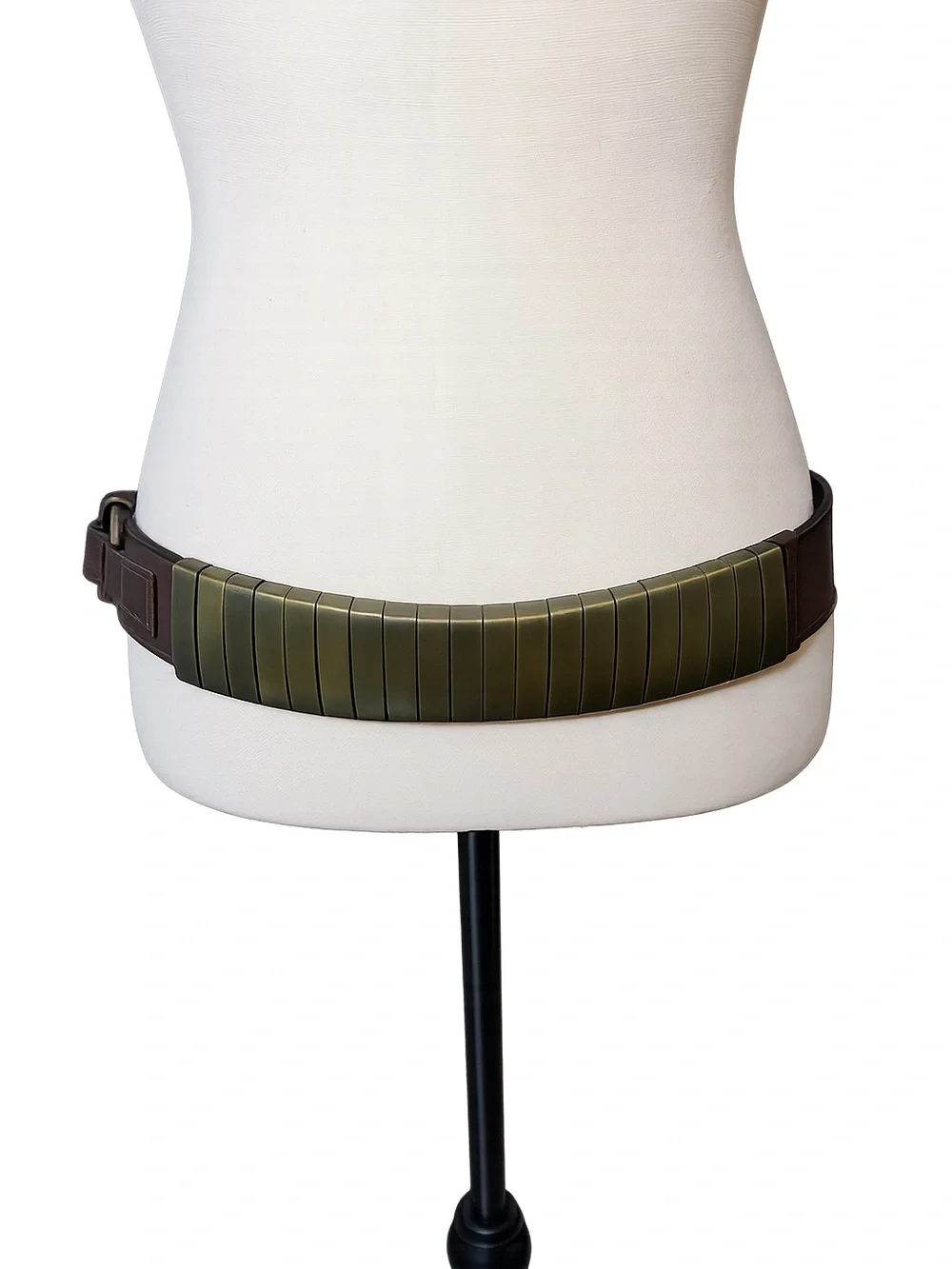 R.J. Graziano Vintage Brass Plate & Leather Statement Belt